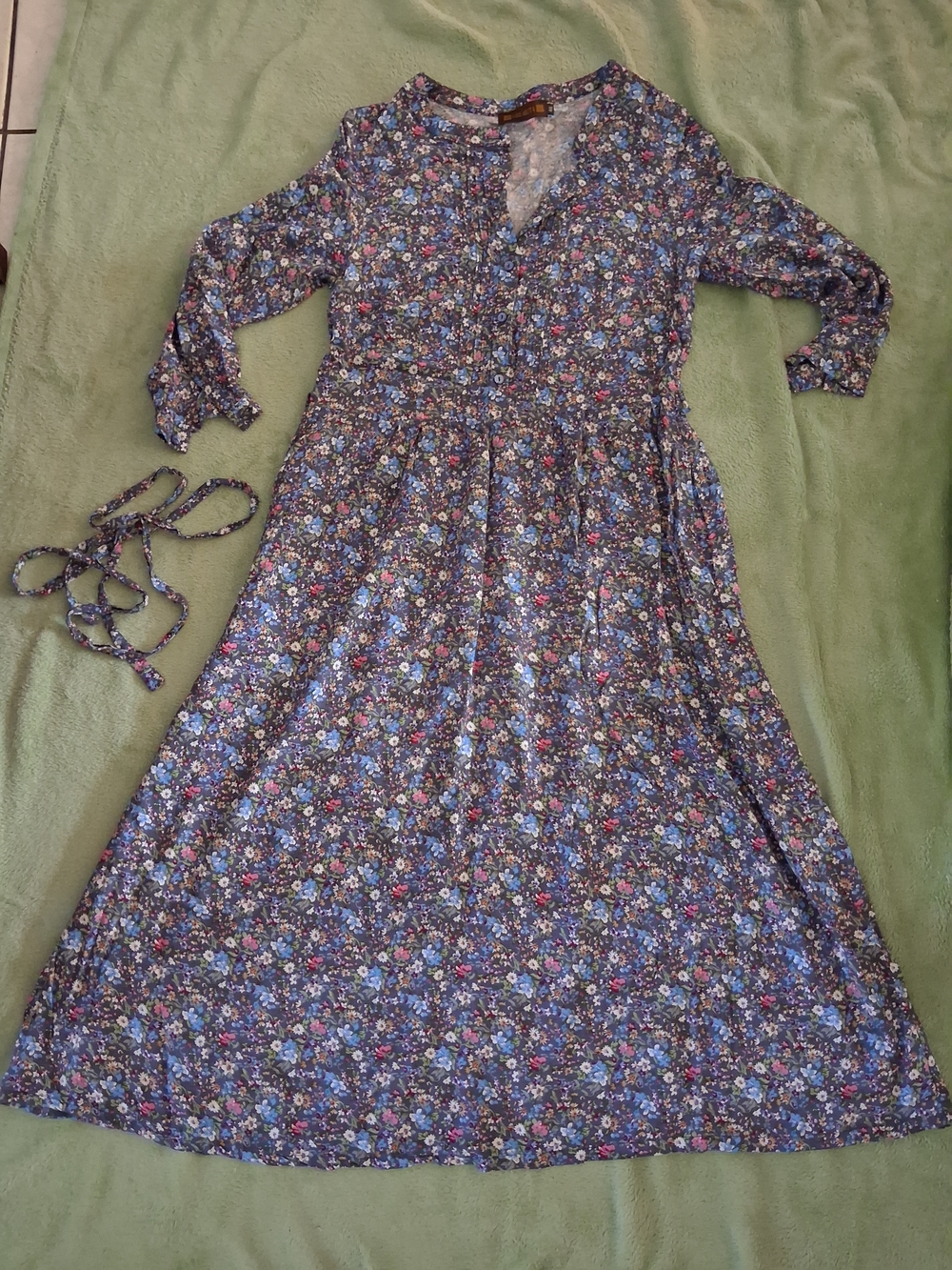 Women's Floral Maxi Dress with Button Front and Waist Tie